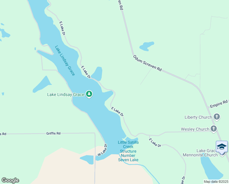 map of restaurants, bars, coffee shops, grocery stores, and more near 1899 East Lake Drive in Screven