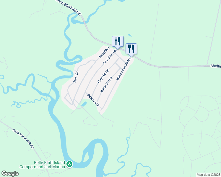 map of restaurants, bars, coffee shops, grocery stores, and more near 1358 Williamson Road North East in Townsend