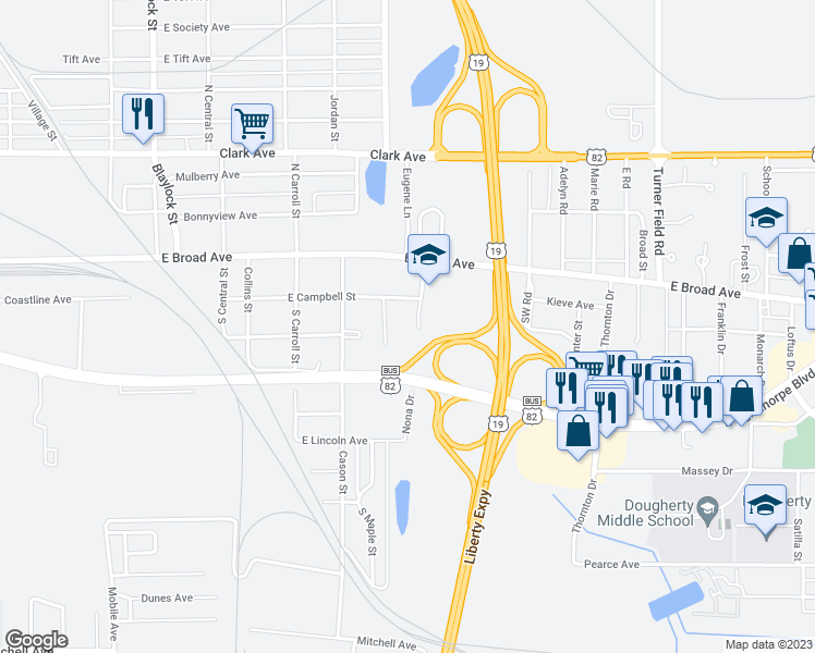 map of restaurants, bars, coffee shops, grocery stores, and more near 209 Nona Drive in Albany