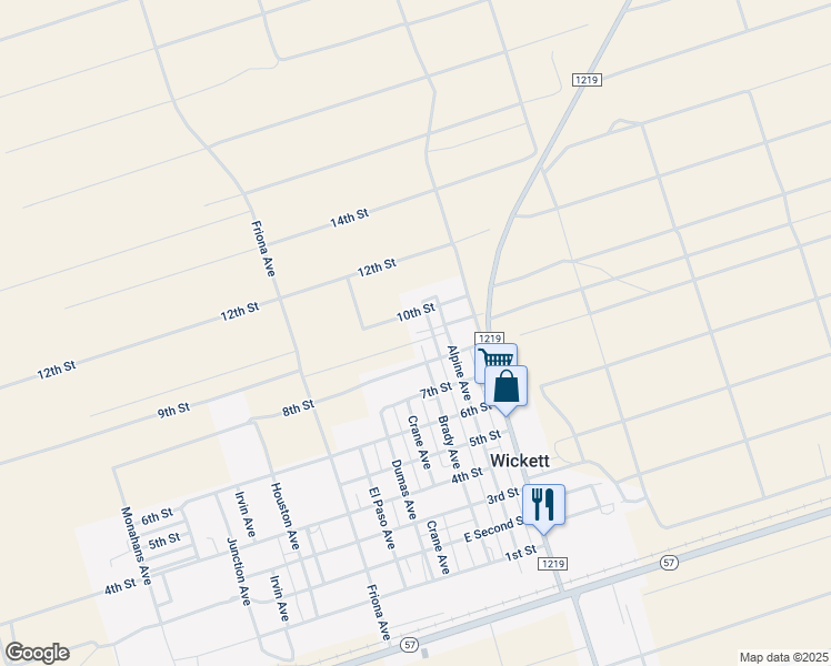map of restaurants, bars, coffee shops, grocery stores, and more near 9th Street in Wickett