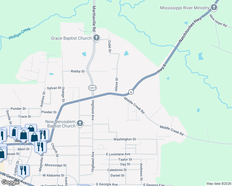 map of restaurants, bars, coffee shops, grocery stores, and more near 1101 Alieze Street in Many