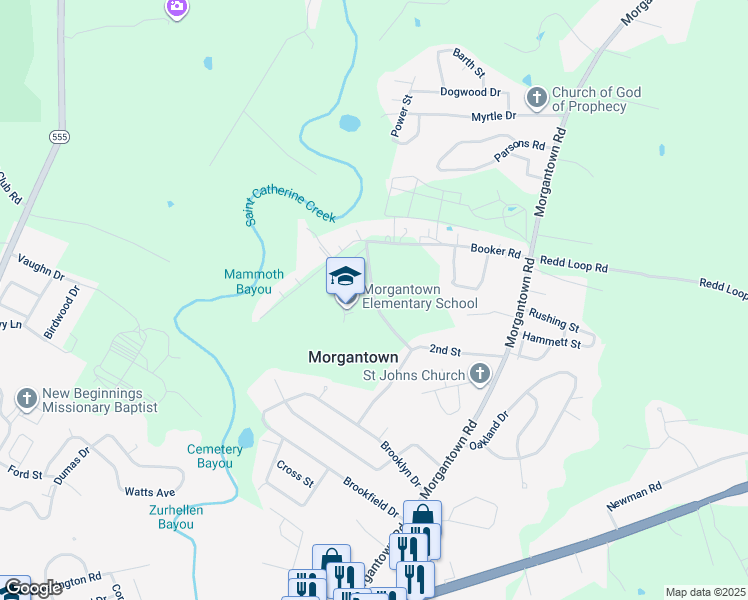 map of restaurants, bars, coffee shops, grocery stores, and more near Cottage Home Drive in Natchez
