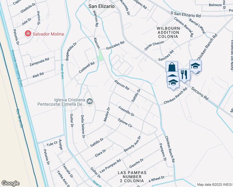 map of restaurants, bars, coffee shops, grocery stores, and more near 13131 Sylvia Andrea Drive in San Elizario