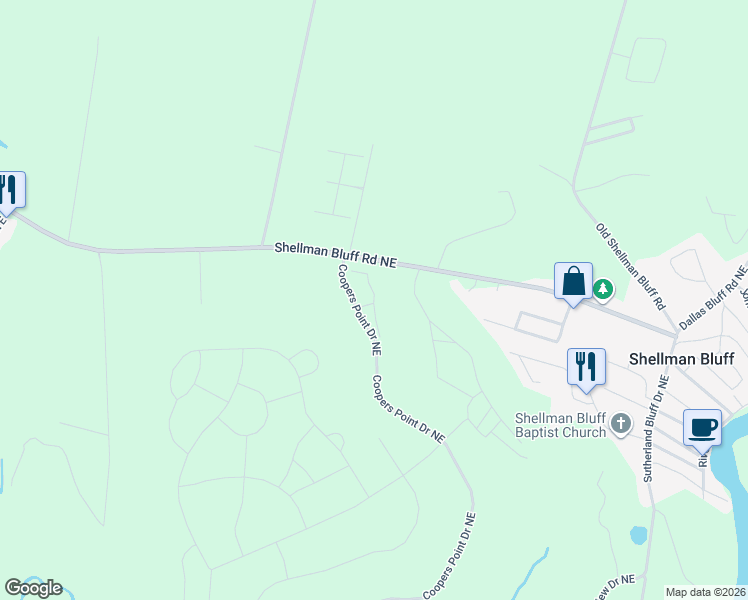 map of restaurants, bars, coffee shops, grocery stores, and more near 1079 Mayflower Road Northeast in Townsend