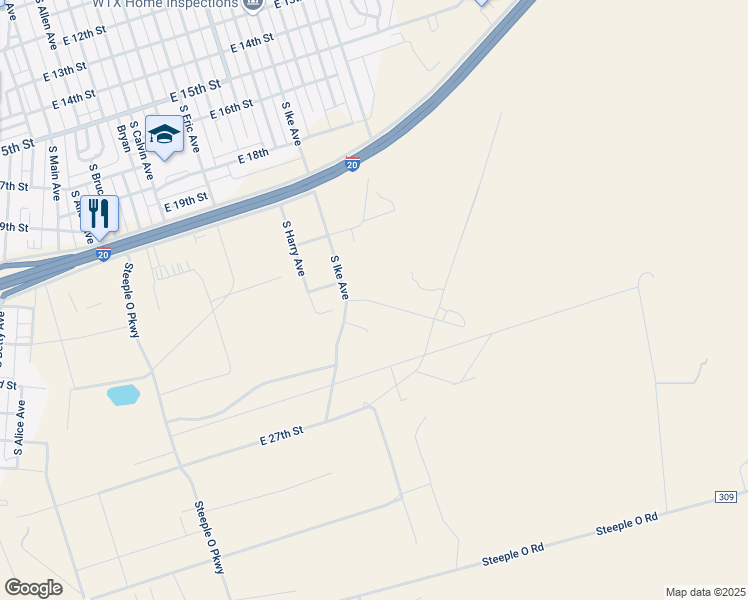 map of restaurants, bars, coffee shops, grocery stores, and more near 2000-2098 South Ike Avenue in Monahans