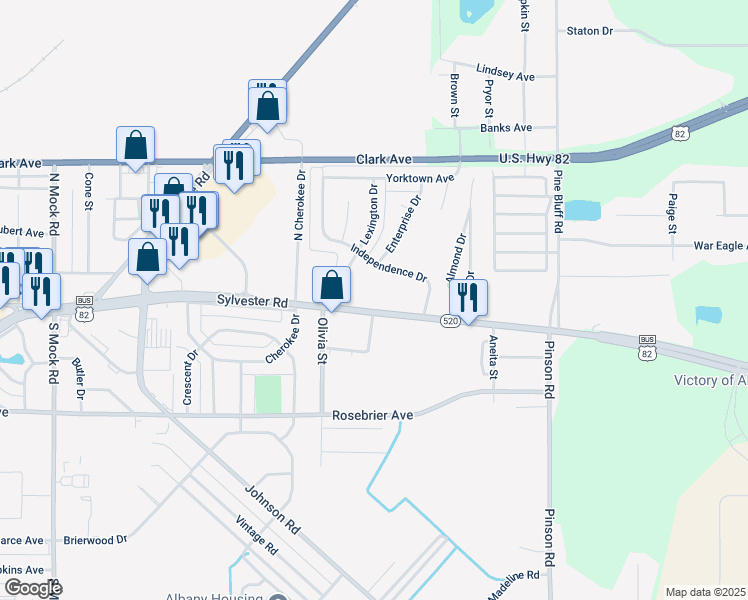 map of restaurants, bars, coffee shops, grocery stores, and more near 2709 Sylvester Road in Albany