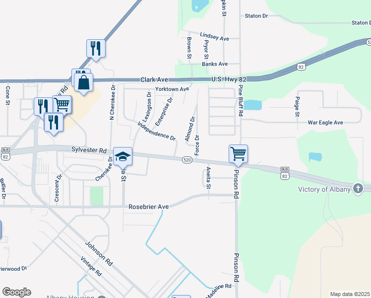 map of restaurants, bars, coffee shops, grocery stores, and more near 109 Almond Drive in Albany