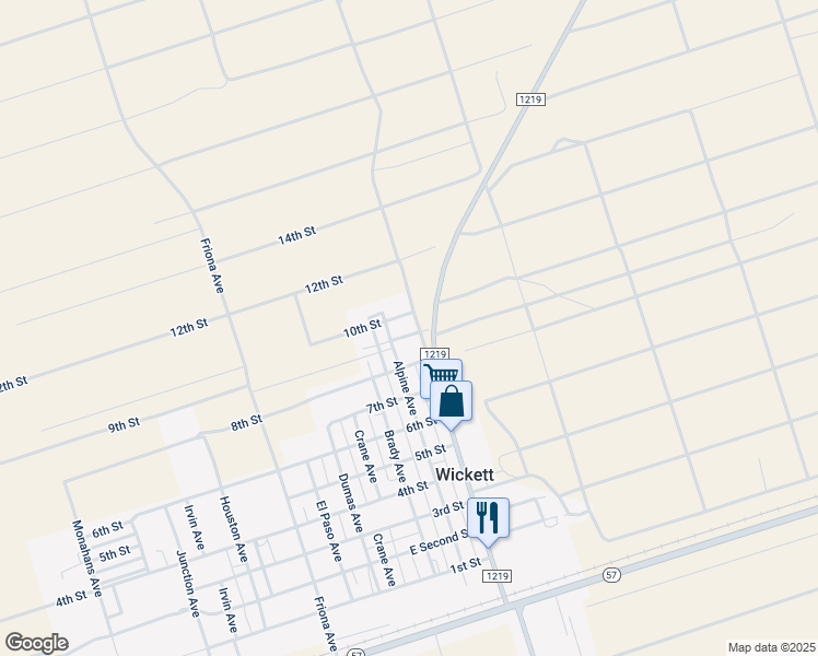 map of restaurants, bars, coffee shops, grocery stores, and more near 9th Street in Wickett