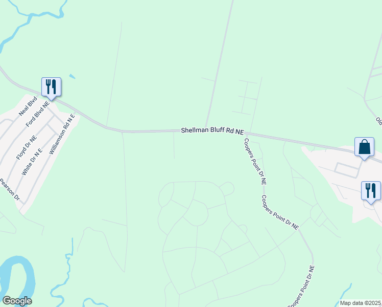 map of restaurants, bars, coffee shops, grocery stores, and more near Shellman Bluff Road Northeast in Townsend