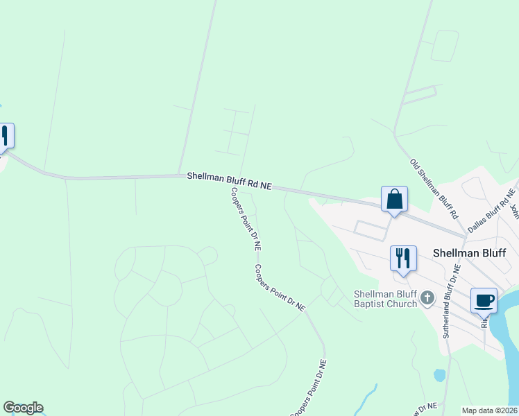 map of restaurants, bars, coffee shops, grocery stores, and more near 1079 Mayflower Road Northeast in Townsend