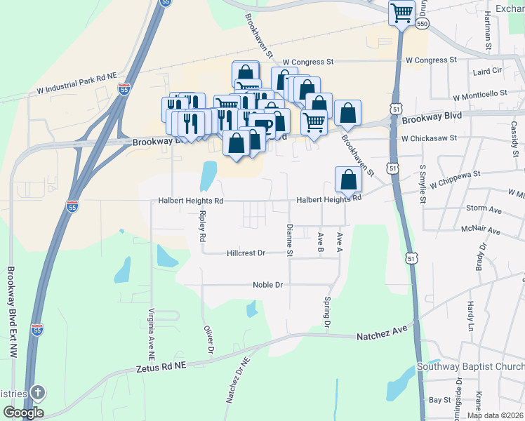 map of restaurants, bars, coffee shops, grocery stores, and more near 1003 Fisher Park in Brookhaven