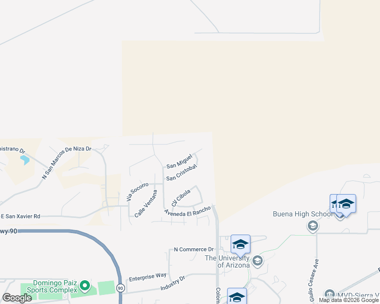 map of restaurants, bars, coffee shops, grocery stores, and more near 4625 San Miguel in Sierra Vista