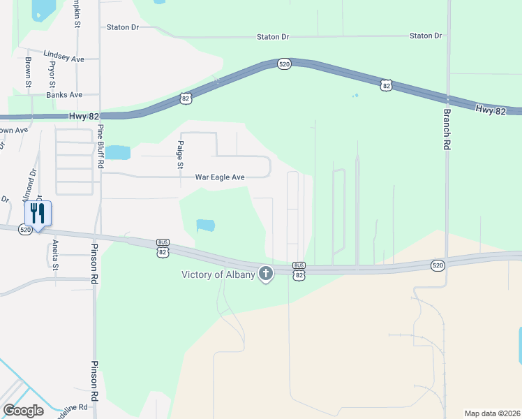 map of restaurants, bars, coffee shops, grocery stores, and more near 3132 War Eagle Avenue in Albany