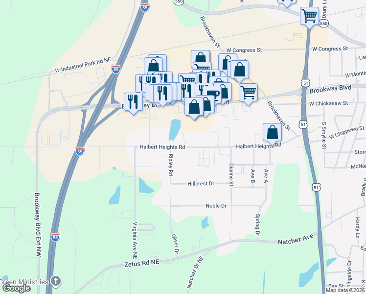 map of restaurants, bars, coffee shops, grocery stores, and more near 901 Halbert Heights Road in Brookhaven