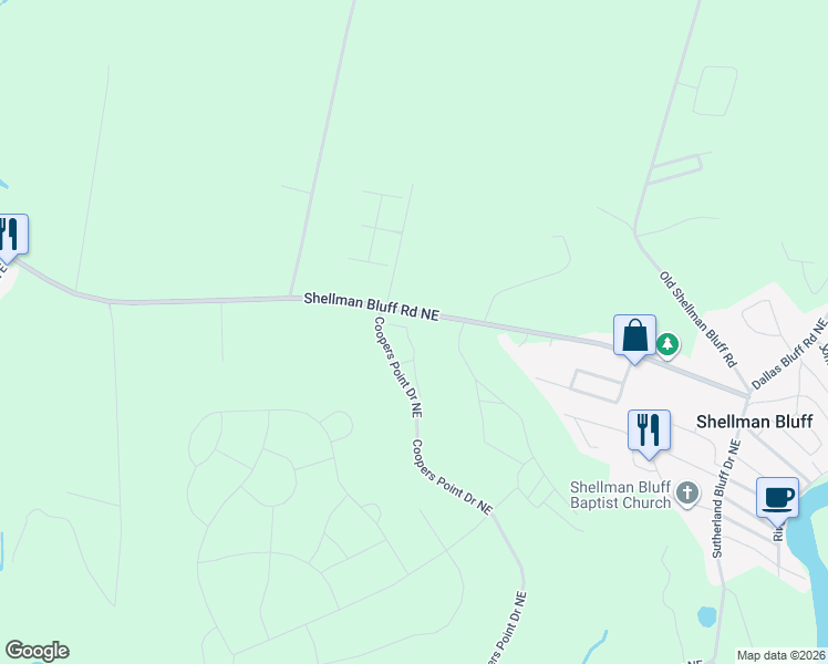 map of restaurants, bars, coffee shops, grocery stores, and more near 1079 Mayflower Road Northeast in Townsend