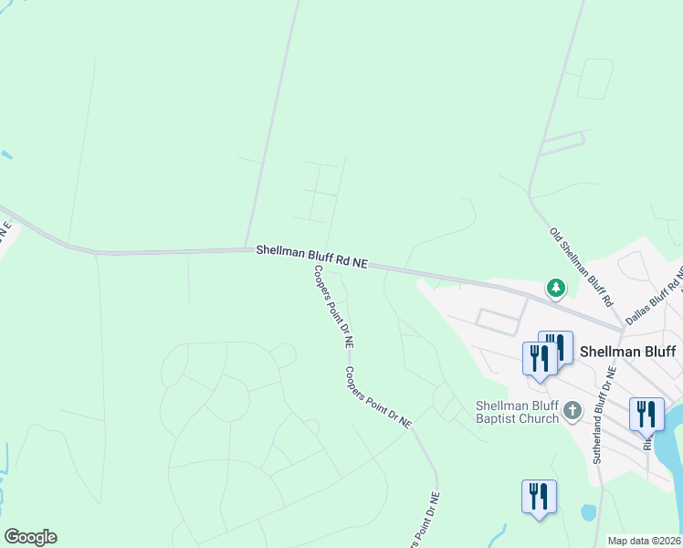 map of restaurants, bars, coffee shops, grocery stores, and more near 7043 Shellman Bluff Road Northeast in Townsend