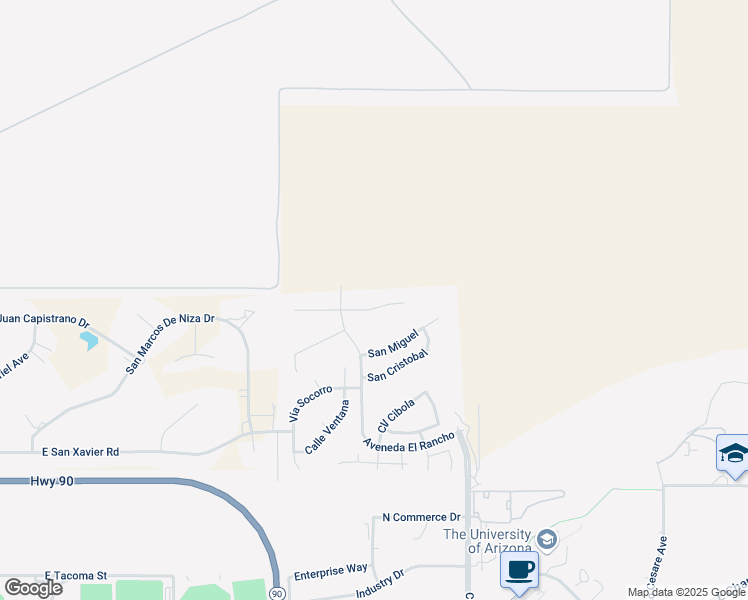 map of restaurants, bars, coffee shops, grocery stores, and more near 4399 Camino Soledad in Sierra Vista