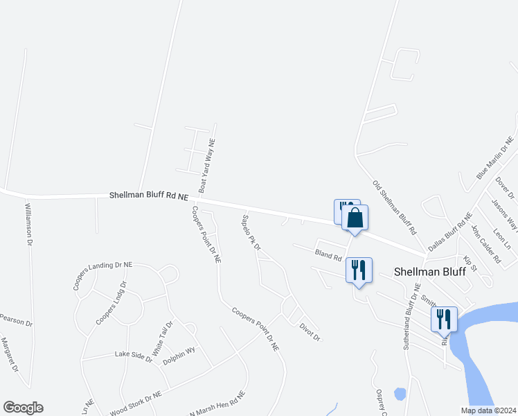 map of restaurants, bars, coffee shops, grocery stores, and more near 7183 River Road in Townsend