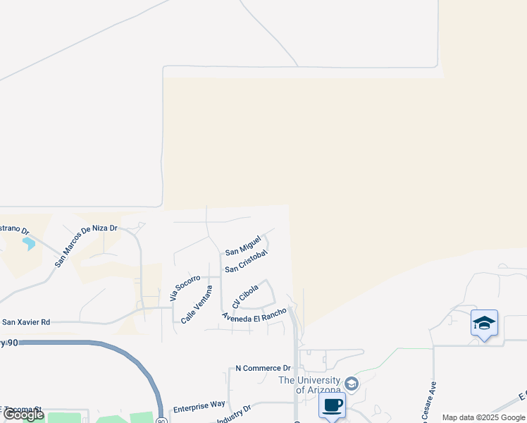 map of restaurants, bars, coffee shops, grocery stores, and more near 4399 Camino Soledad in Sierra Vista