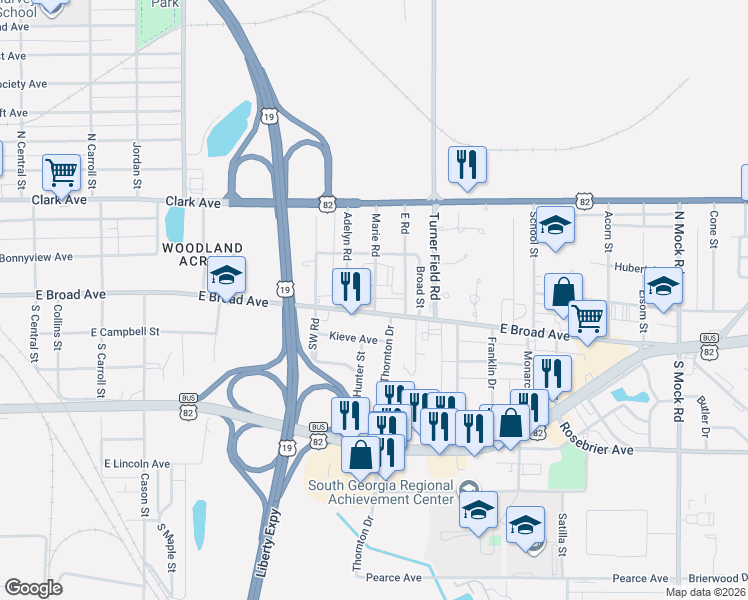 map of restaurants, bars, coffee shops, grocery stores, and more near 105 Marie Road in Albany