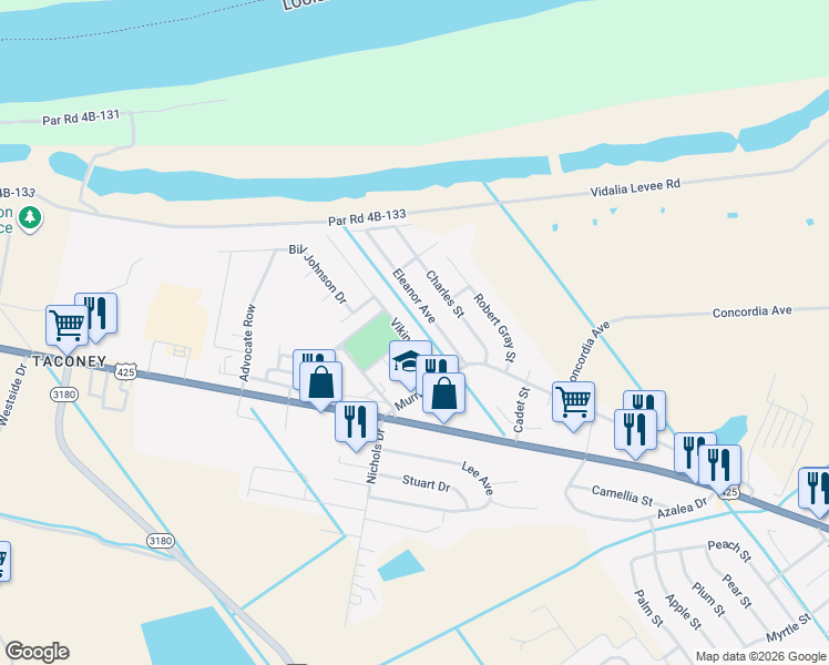 map of restaurants, bars, coffee shops, grocery stores, and more near 2037 Viking Street in Vidalia
