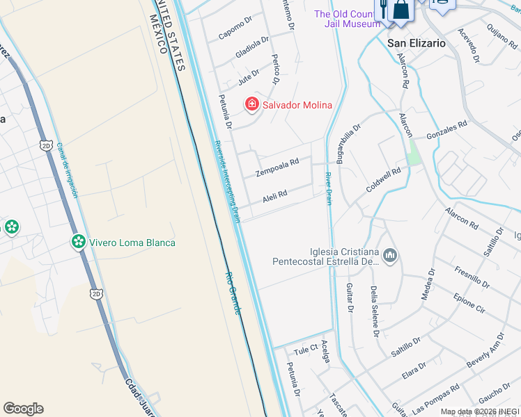 map of restaurants, bars, coffee shops, grocery stores, and more near 1360 Aleli Road in San Elizario