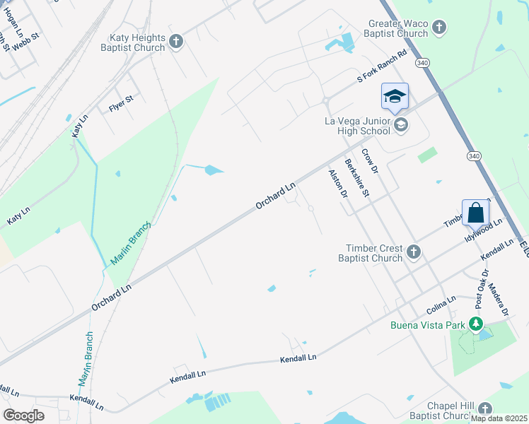 map of restaurants, bars, coffee shops, grocery stores, and more near 3531 Orchard Lane in Waco