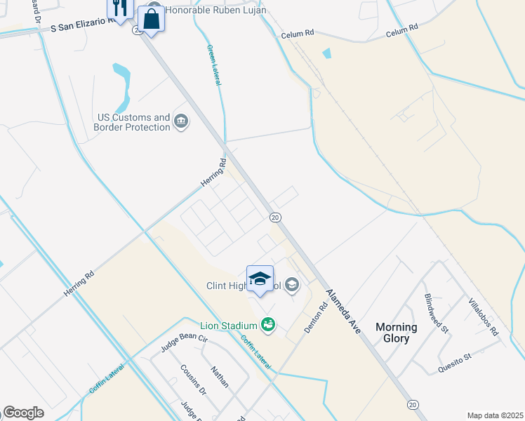 map of restaurants, bars, coffee shops, grocery stores, and more near 13641 Pecos River Road in Clint