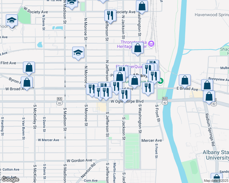map of restaurants, bars, coffee shops, grocery stores, and more near 328 West Broad Avenue in Albany