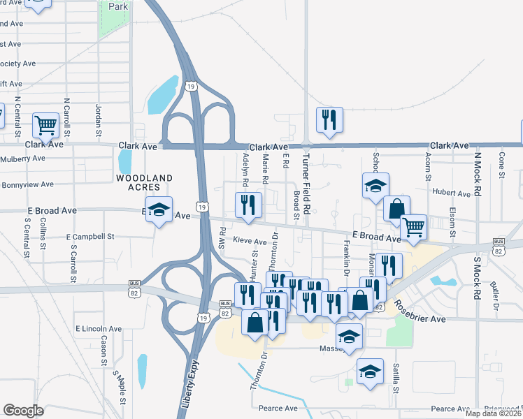 map of restaurants, bars, coffee shops, grocery stores, and more near 105 Marie Road in Albany