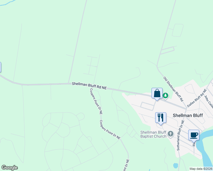 map of restaurants, bars, coffee shops, grocery stores, and more near 7043 Shellman Bluff Road Northeast in Townsend