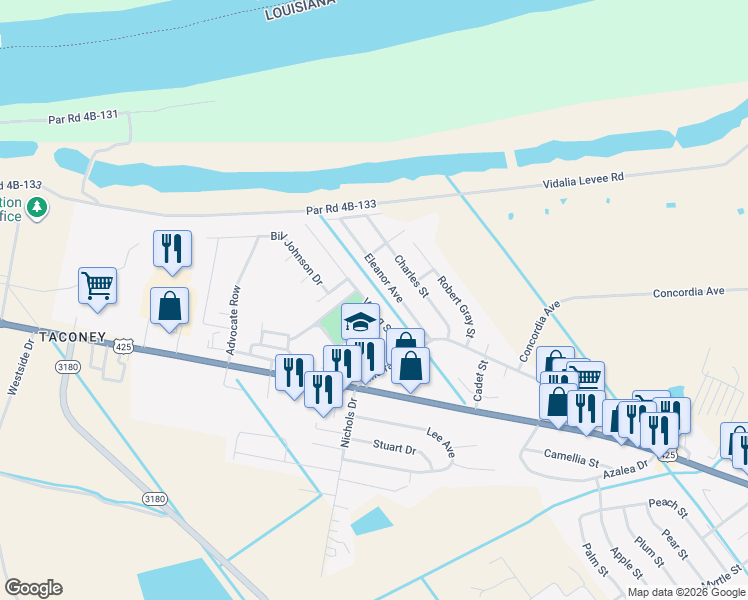 map of restaurants, bars, coffee shops, grocery stores, and more near 2037 Viking Street in Vidalia