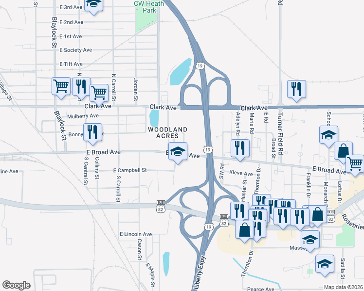 map of restaurants, bars, coffee shops, grocery stores, and more near 1538 Bridges Lane in Albany