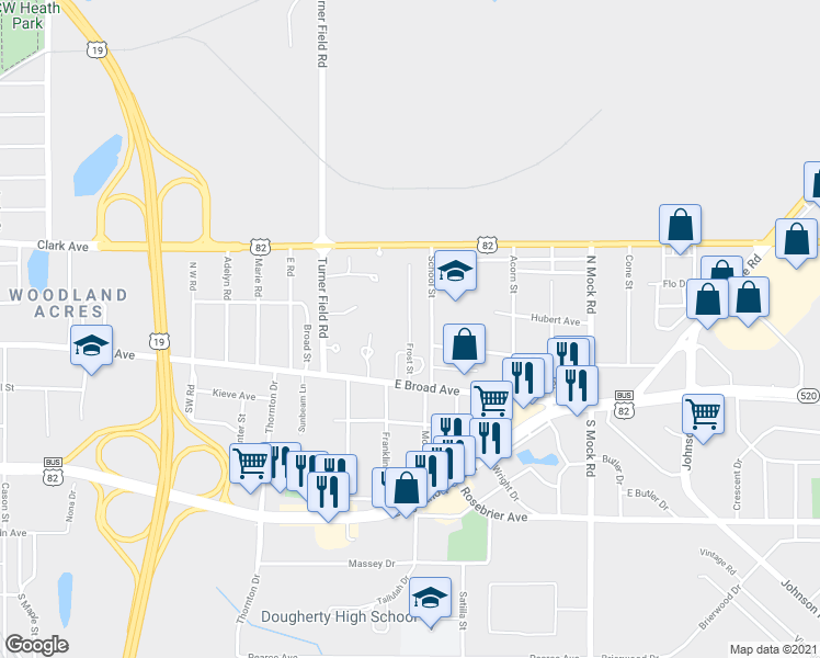map of restaurants, bars, coffee shops, grocery stores, and more near 209 Frost Street in Albany