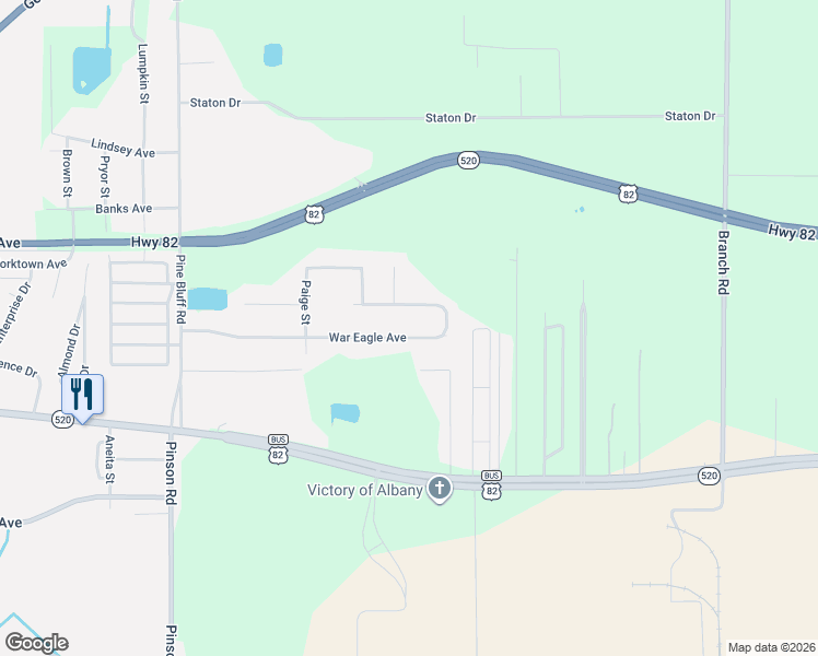 map of restaurants, bars, coffee shops, grocery stores, and more near 3122 War Eagle Avenue in Albany