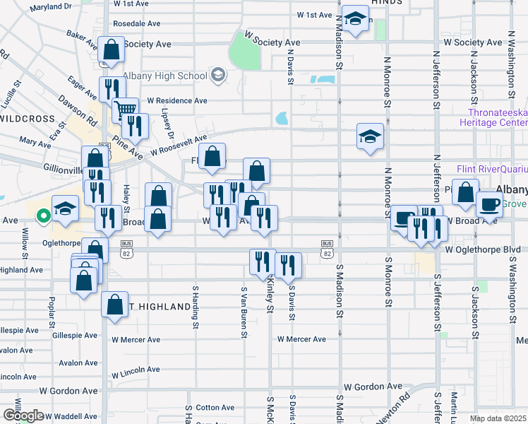 map of restaurants, bars, coffee shops, grocery stores, and more near 724 Pine Avenue in Albany