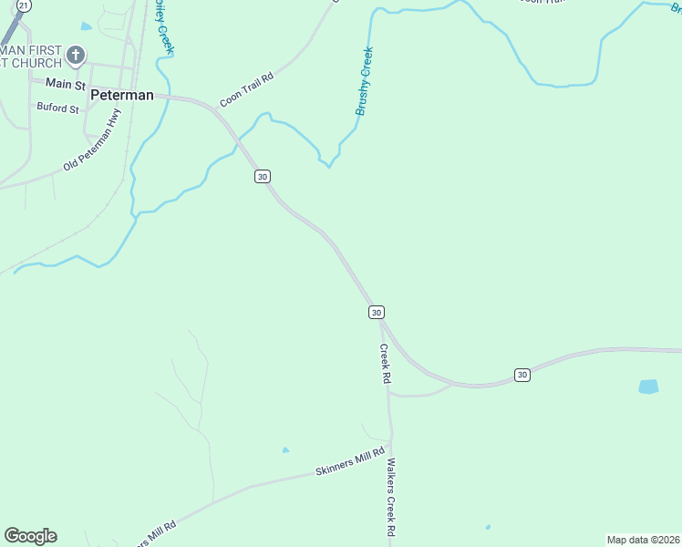 map of restaurants, bars, coffee shops, grocery stores, and more near Co Road 30 in Peterman