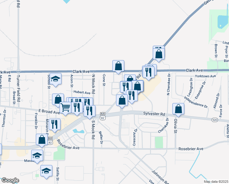 map of restaurants, bars, coffee shops, grocery stores, and more near 2426 Flo Drive in Albany