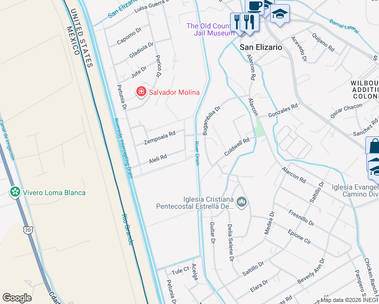 map of restaurants, bars, coffee shops, grocery stores, and more near 13042 Gladiola Drive in San Elizario