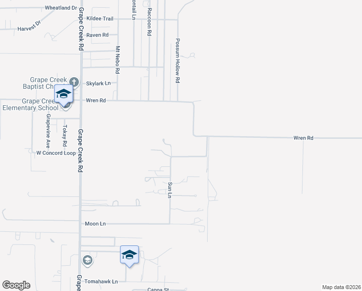 map of restaurants, bars, coffee shops, grocery stores, and more near 7238 W Sun Ln in Grape Creek