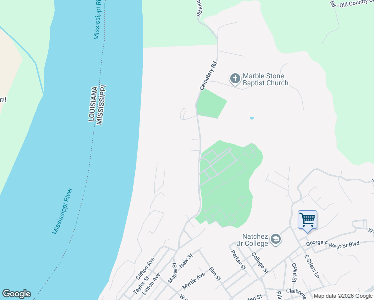 map of restaurants, bars, coffee shops, grocery stores, and more near 30-42 Cemetery Rd in Natchez