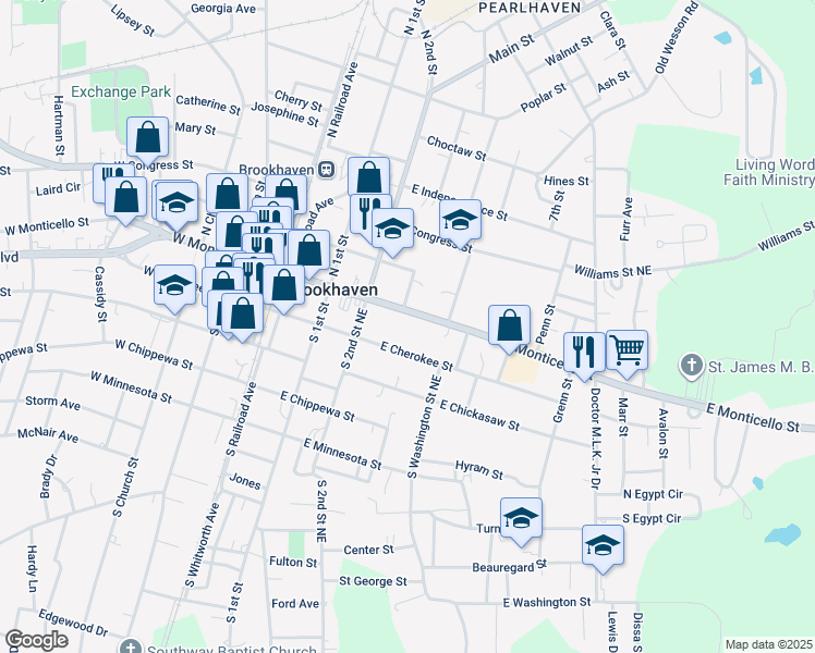 map of restaurants, bars, coffee shops, grocery stores, and more near 301-499 East Cherokee Street in Brookhaven