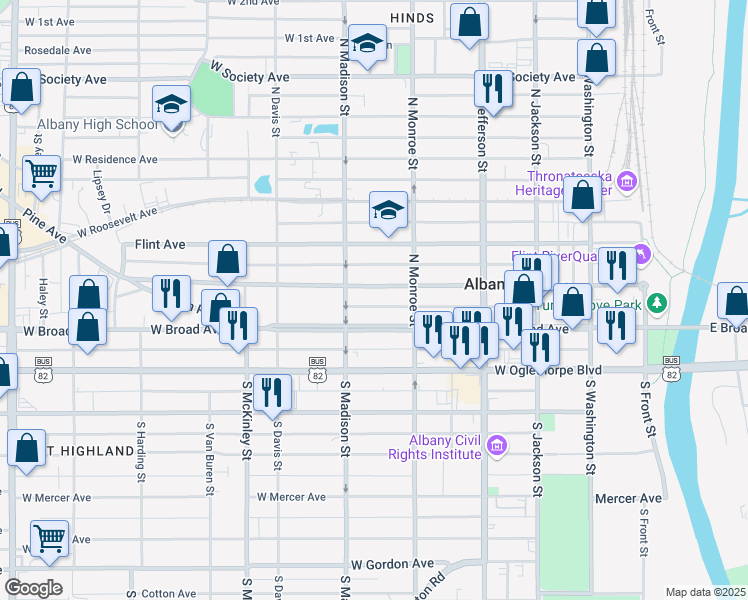 map of restaurants, bars, coffee shops, grocery stores, and more near 518 Pine Avenue in Albany
