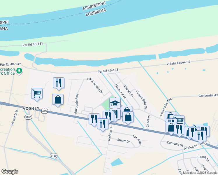 map of restaurants, bars, coffee shops, grocery stores, and more near 2051 Viking Street in Vidalia