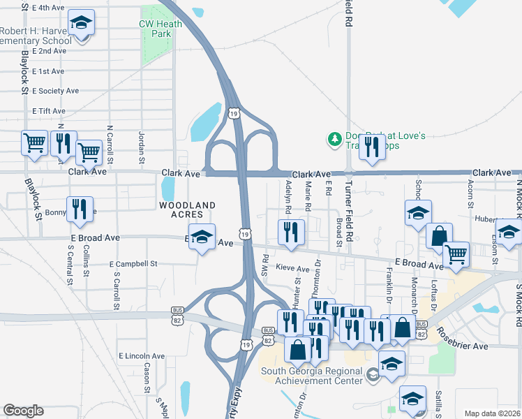 map of restaurants, bars, coffee shops, grocery stores, and more near 119 North West Road in Albany