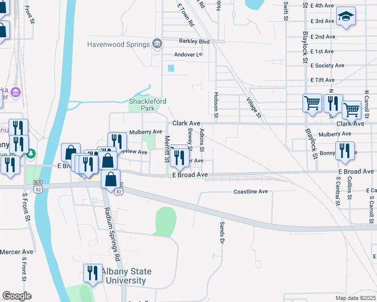 map of restaurants, bars, coffee shops, grocery stores, and more near 213 Dewey Street in Albany
