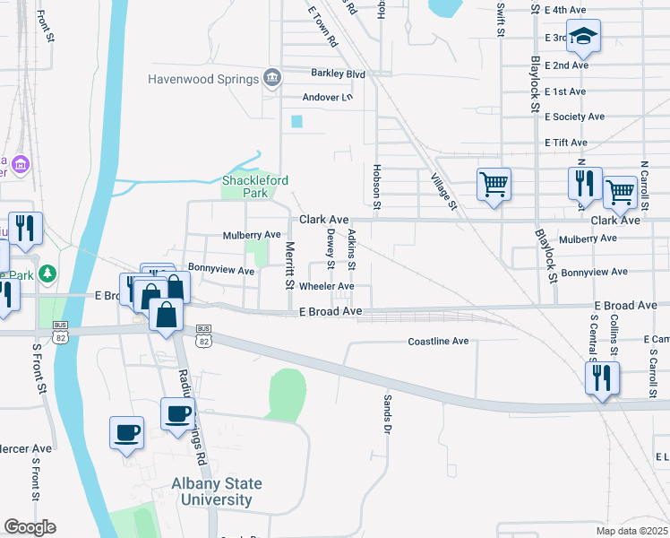 map of restaurants, bars, coffee shops, grocery stores, and more near 213 Dewey Street in Albany