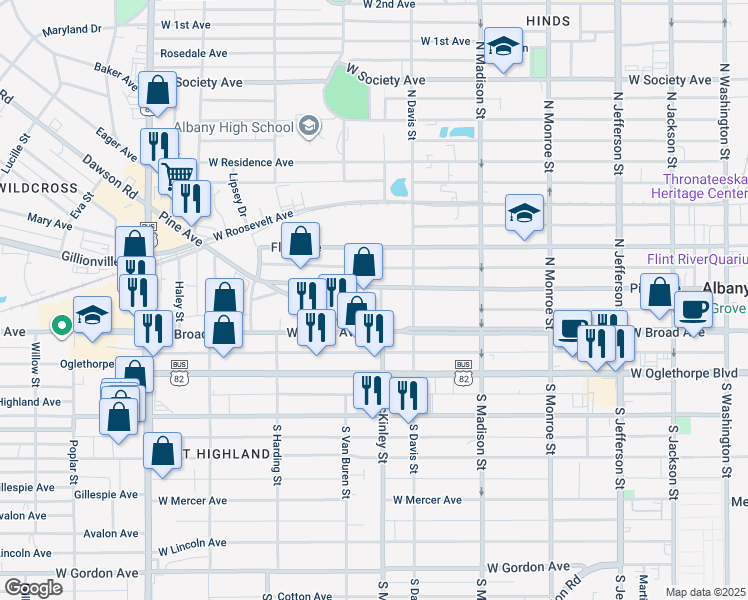 map of restaurants, bars, coffee shops, grocery stores, and more near 724 Pine Avenue in Albany