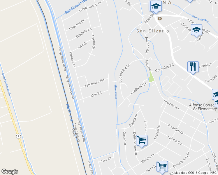 map of restaurants, bars, coffee shops, grocery stores, and more near 13030 Gladiola Drive in San Elizario