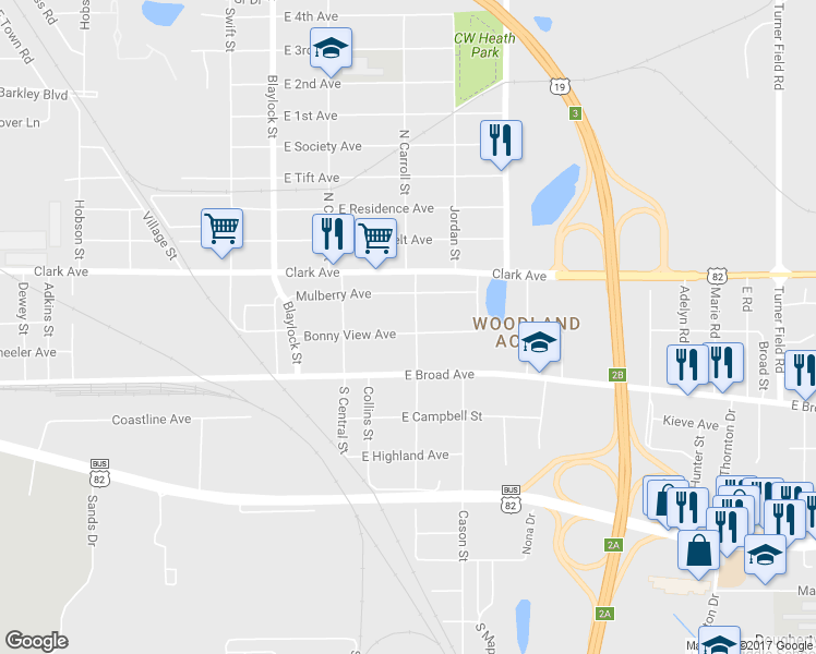 map of restaurants, bars, coffee shops, grocery stores, and more near 201 North Carroll Street in Albany